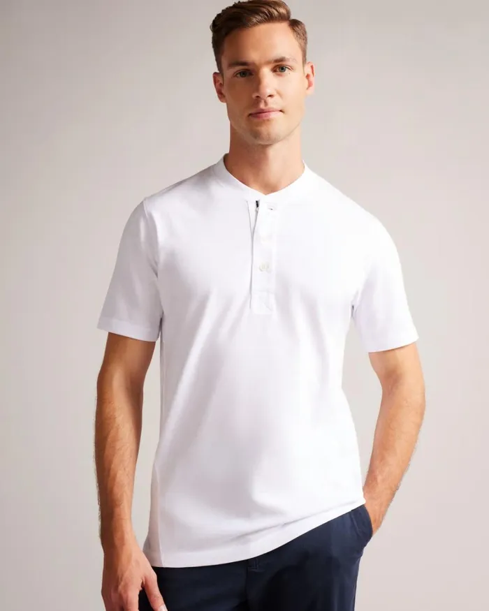 Short Sleeve Henley Shirt White Men Ted Baker Clothing