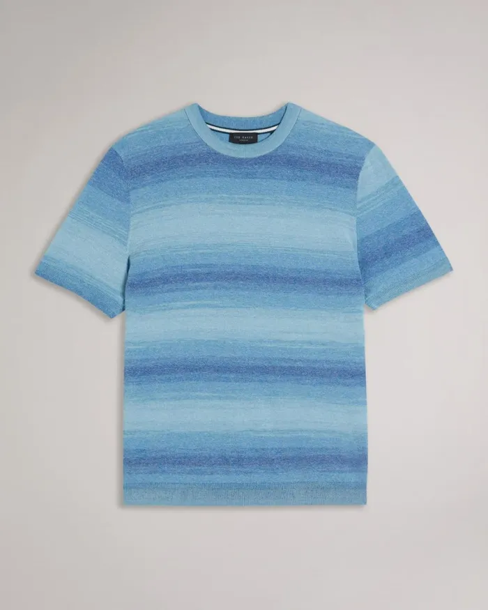 Short Sleeve Ombre Stripe TShirt Dark Blue Men Ted Baker Clothing