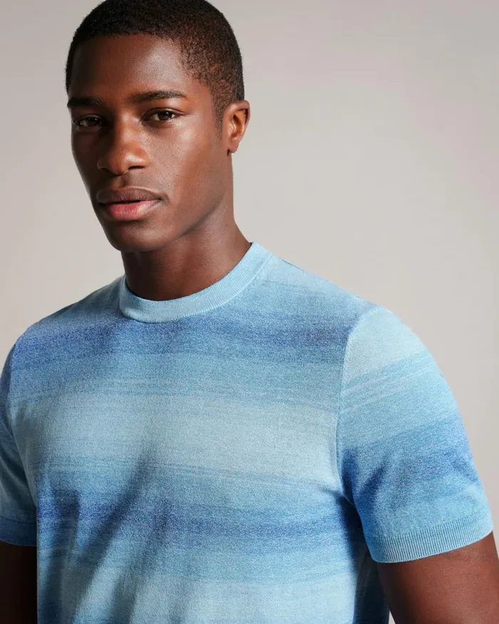 Short Sleeve Ombre Stripe TShirt Dark Blue Men Ted Baker Clothing Short Sleeve Ombre Stripe TShirt Dark Blue Men Ted Baker Clothing
