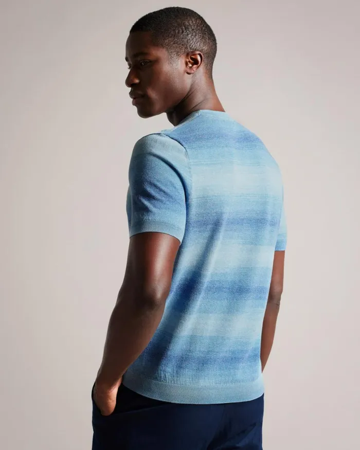 Short Sleeve Ombre Stripe TShirt Dark Blue Men Ted Baker Clothing Short Sleeve Ombre Stripe TShirt Dark Blue Men Ted Baker Clothing