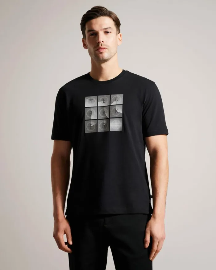 Short Sleeve Regular Fit Branded TShirt Black Men Ted Baker Clothing