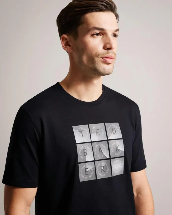 Short Sleeve Regular Fit Branded TShirt Black Men Ted Baker Clothing