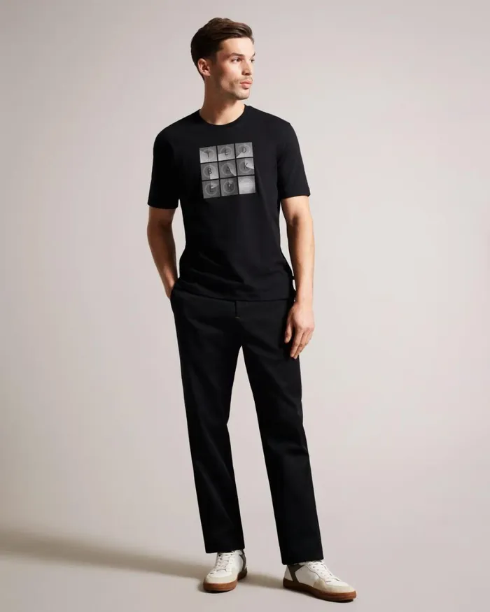 Short Sleeve Regular Fit Branded TShirt Black Men Ted Baker Clothing