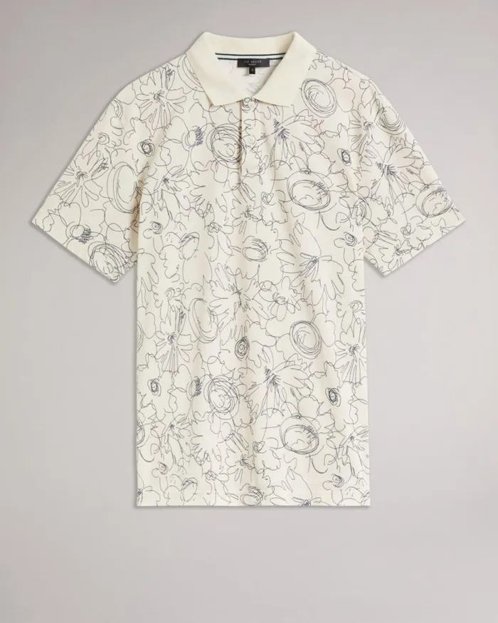 Short Sleeve Regular Fit Printed Polo Shirt Natural Men Ted Baker Clothing
