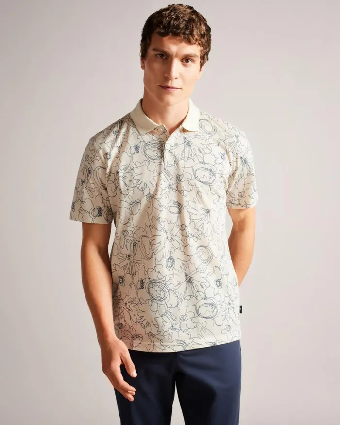 Short Sleeve Regular Fit Printed Polo Shirt Natural Men Ted Baker Clothing