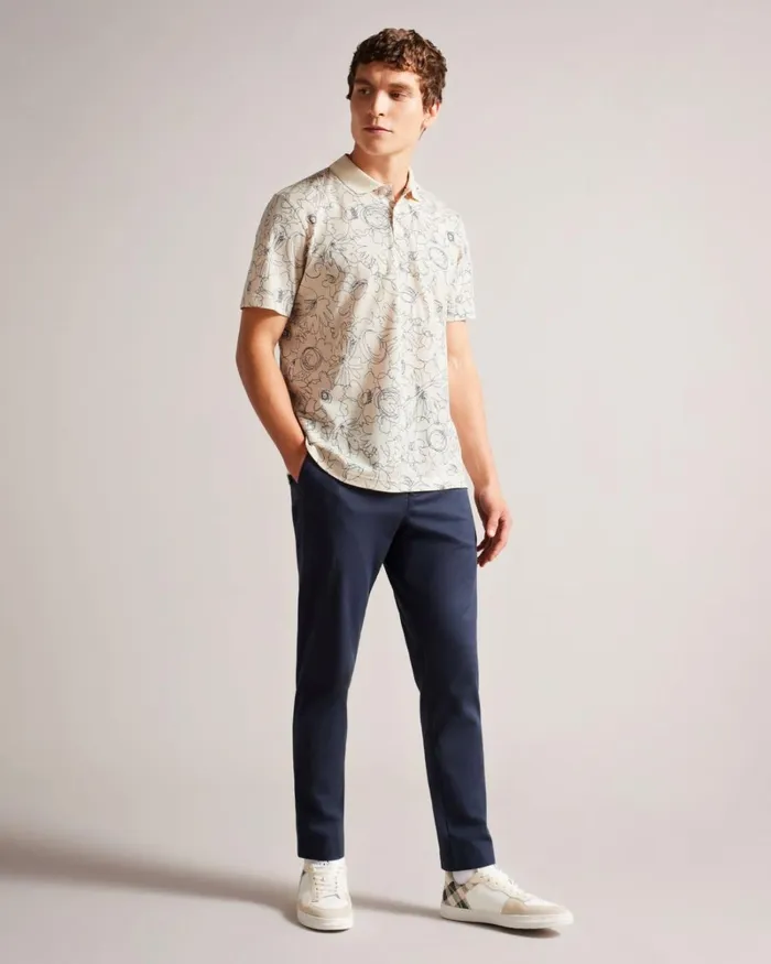 Short Sleeve Regular Fit Printed Polo Shirt Natural Men Ted Baker Clothing