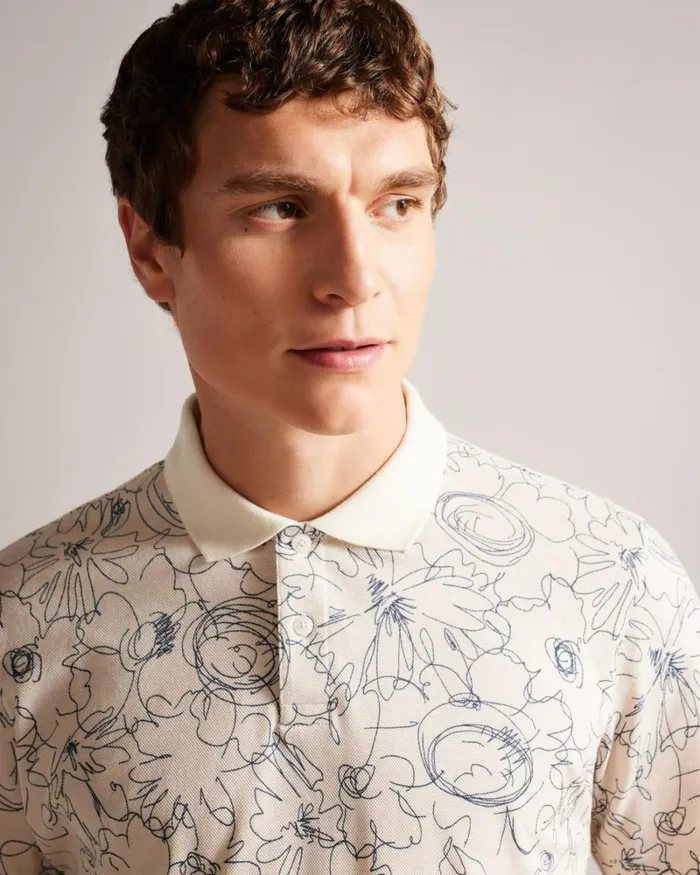 Short Sleeve Regular Fit Printed Polo Shirt Natural Men Ted Baker Clothing