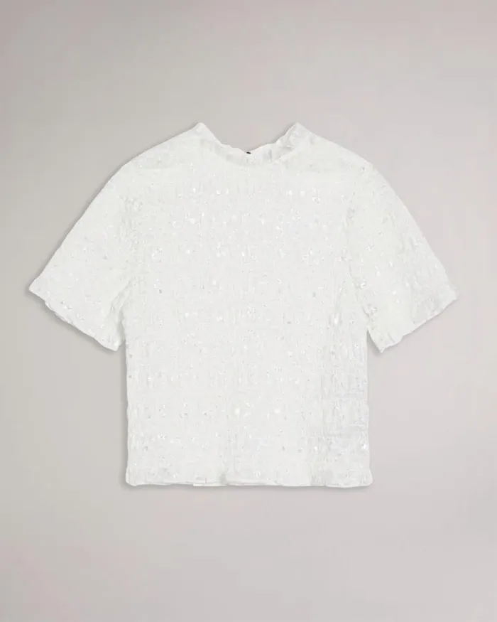 Short Sleeve Shirred Top White Women Ted Baker Tops and TShirts