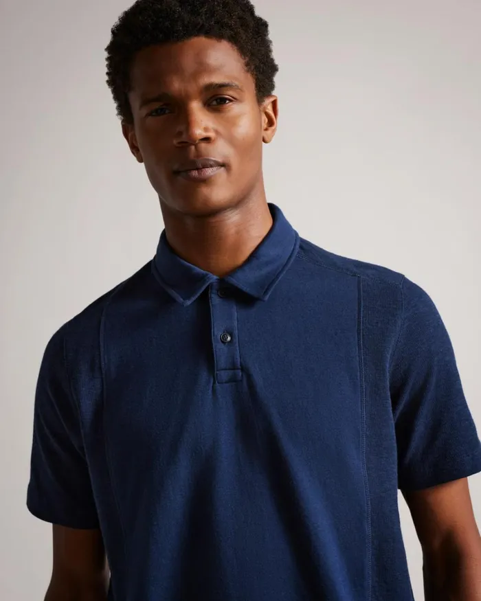 Short Sleeve Textured Polo Shirt Navy Men Ted Baker Tops Short Sleeve Textured Polo Shirt Navy Men Ted Baker Tops