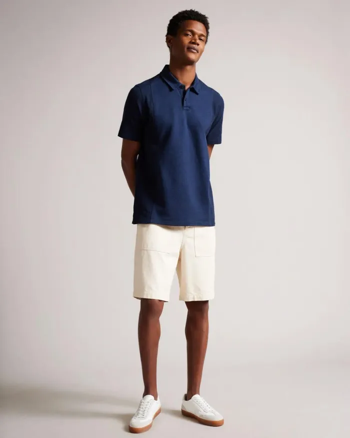 Short Sleeve Textured Polo Shirt Navy Men Ted Baker Tops Short Sleeve Textured Polo Shirt Navy Men Ted Baker Tops