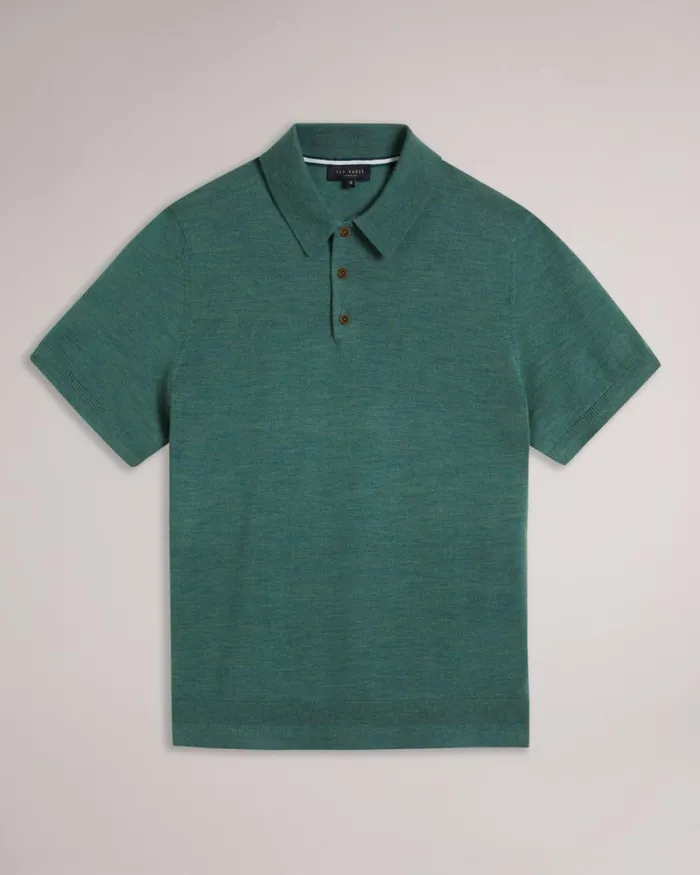 Short Sleeve Wool Polo Shirt Green Men Ted Baker Clothing