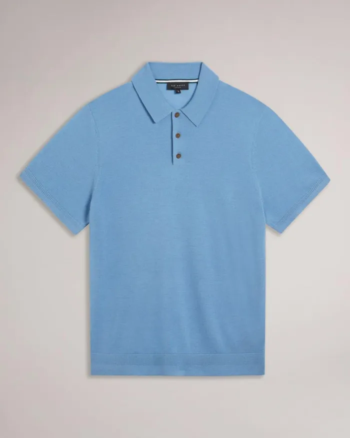 Short Sleeve Wool Polo Shirt Pale Blue Men Ted Baker Clothing