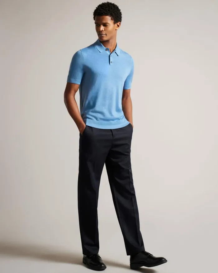 Short Sleeve Wool Polo Shirt Pale Blue Men Ted Baker Clothing Short Sleeve Wool Polo Shirt Pale Blue Men Ted Baker Clothing