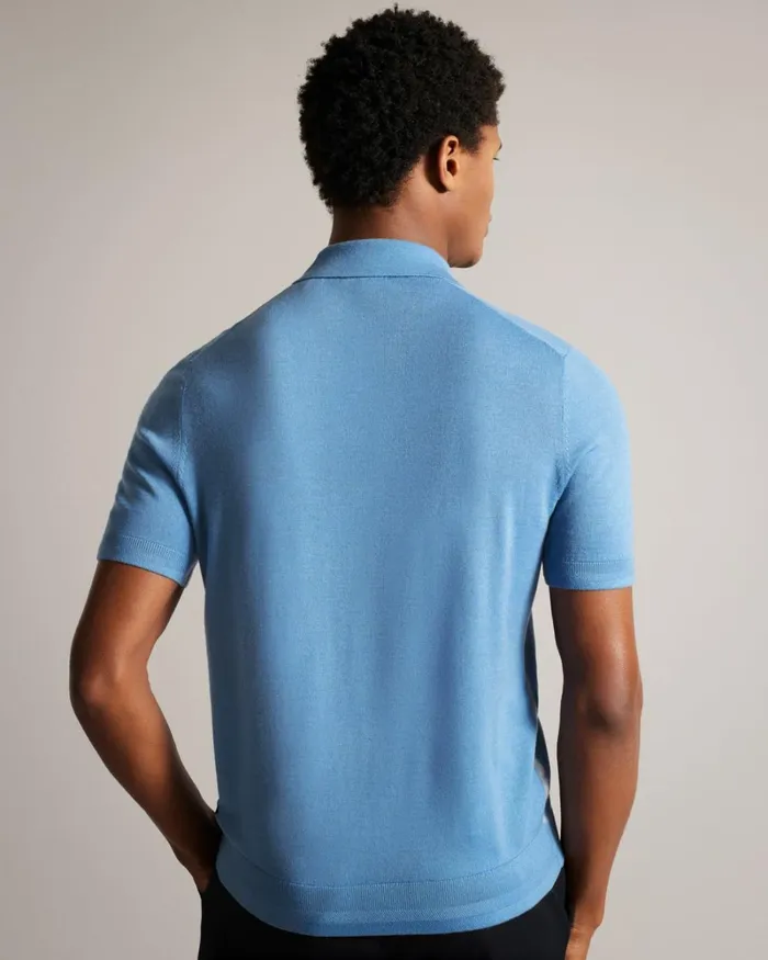 Short Sleeve Wool Polo Shirt Pale Blue Men Ted Baker Clothing Short Sleeve Wool Polo Shirt Pale Blue Men Ted Baker Clothing