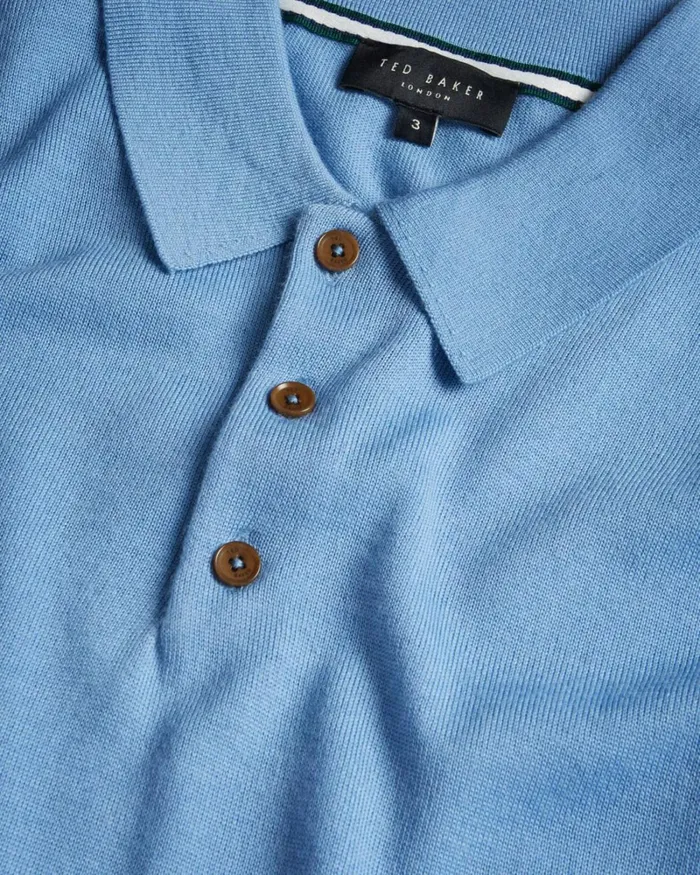 Short Sleeve Wool Polo Shirt Pale Blue Men Ted Baker Clothing Short Sleeve Wool Polo Shirt Pale Blue Men Ted Baker Clothing