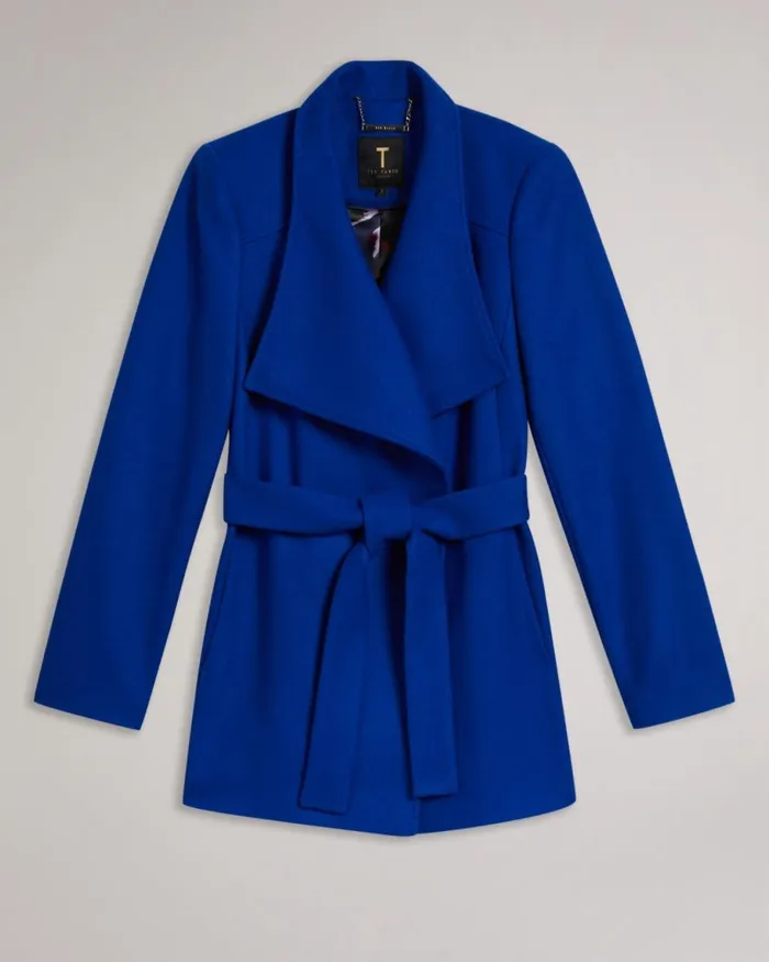 Short Wool Wrap Coat Blue Women Ted Baker Coats and Jackets