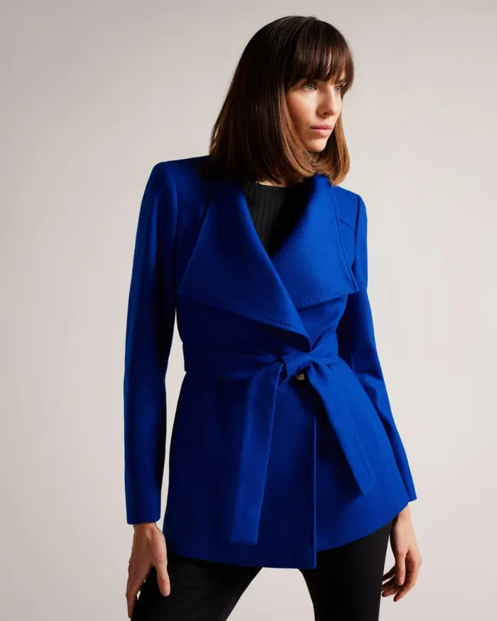 Short Wool Wrap Coat Blue Women Ted Baker Coats and Jackets Short Wool Wrap Coat Blue Women Ted Baker Coats and Jackets