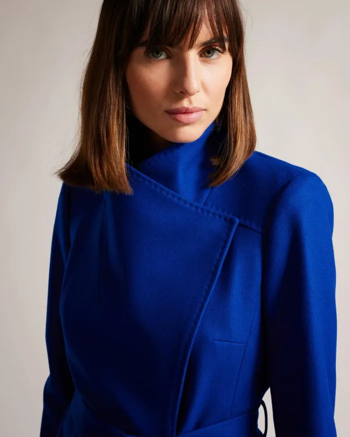 Short Wool Wrap Coat Blue Women Ted Baker Coats and Jackets Short Wool Wrap Coat Blue Women Ted Baker Coats and Jackets