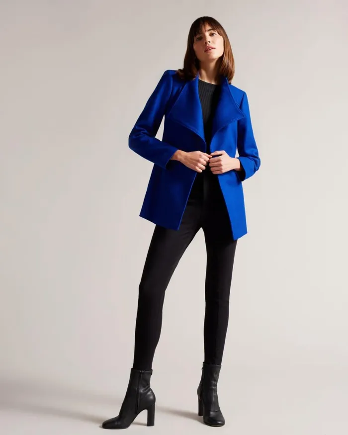 Short Wool Wrap Coat Blue Women Ted Baker Coats and Jackets Short Wool Wrap Coat Blue Women Ted Baker Coats and Jackets