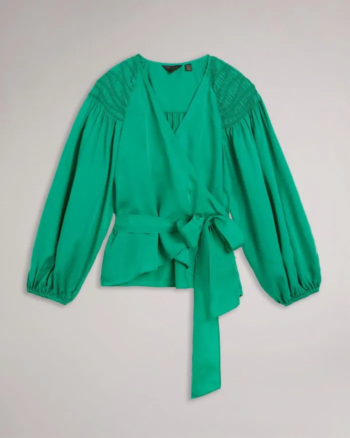 Smock Shoulder Wrap Top Medium Green Women Ted Baker Tops and TShirts