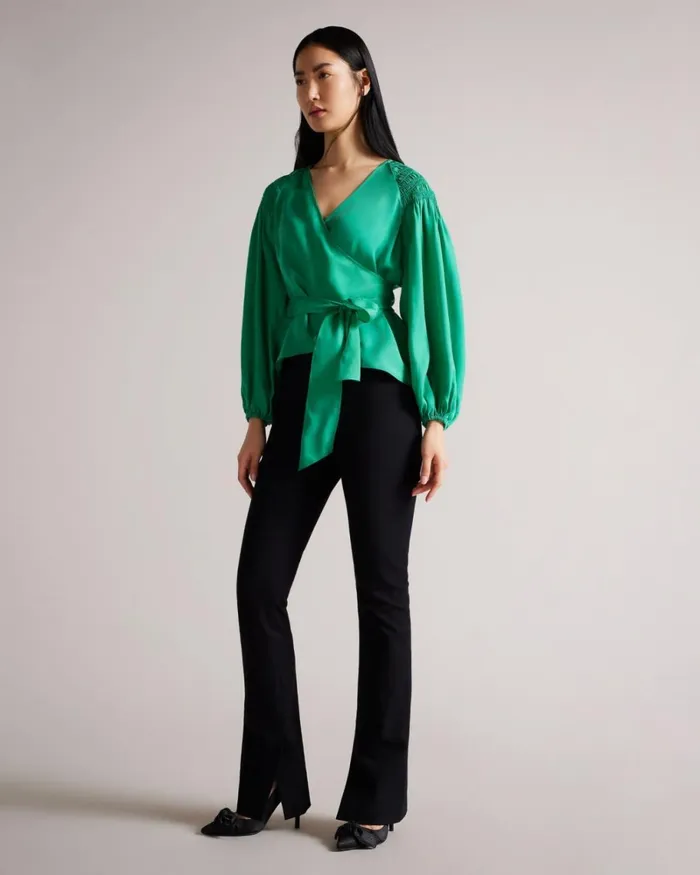 Smock Shoulder Wrap Top Medium Green Women Ted Baker Tops and TShirts Smock Shoulder Wrap Top Medium Green Women Ted Baker Tops and TShirts