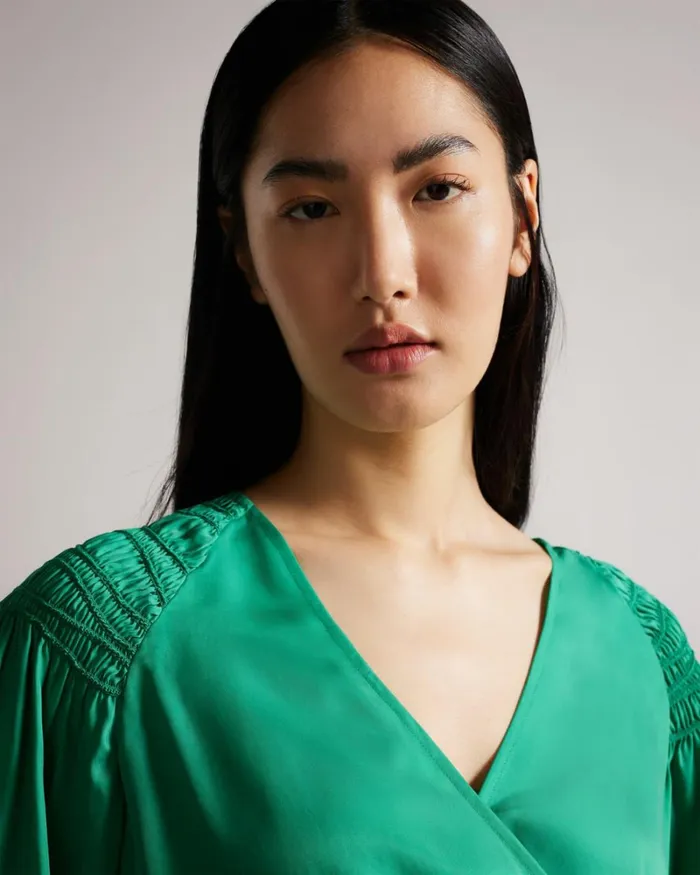 Smock Shoulder Wrap Top Medium Green Women Ted Baker Tops and TShirts Smock Shoulder Wrap Top Medium Green Women Ted Baker Tops and TShirts