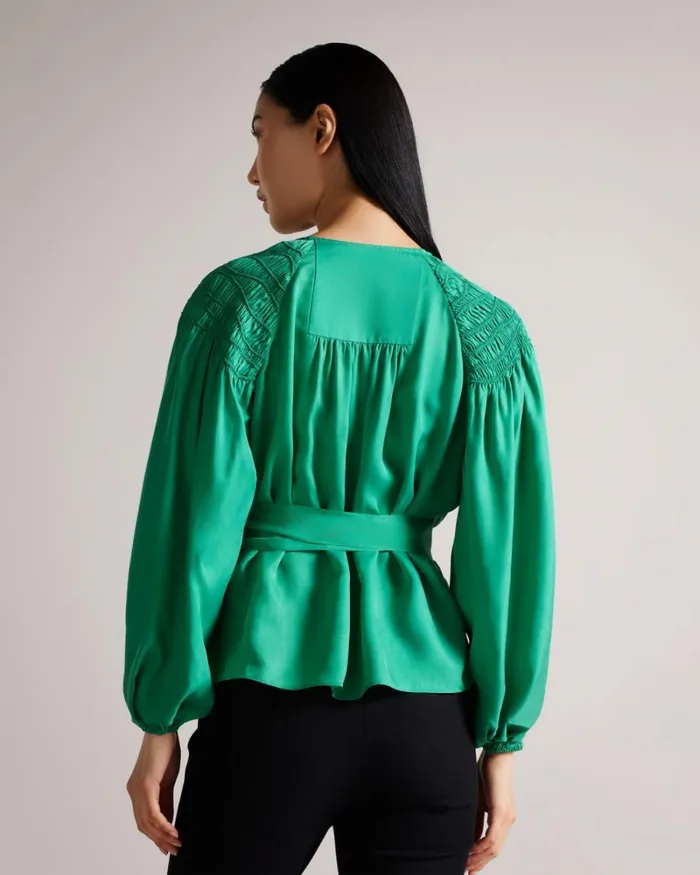 Smock Shoulder Wrap Top Medium Green Women Ted Baker Tops and TShirts Smock Shoulder Wrap Top Medium Green Women Ted Baker Tops and TShirts