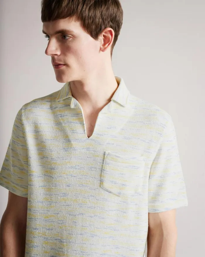 SS Open Collar Towelling Polo Yellow Men Ted Baker Tops SS Open Collar Towelling Polo Yellow Men Ted Baker Tops