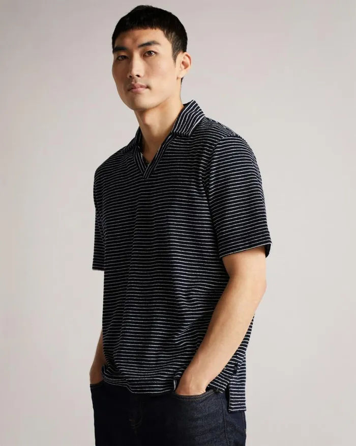 SS Striped Towelling Polo Navy Men Ted Baker Tops SS Striped Towelling Polo Navy Men Ted Baker Tops