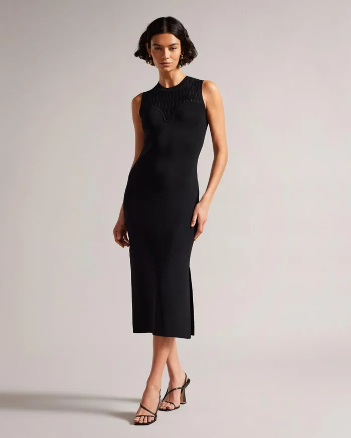 Stitch Detailed Bodycon Dress Black Women Ted Baker Clothing Stitch Detailed Bodycon Dress Black Women Ted Baker Clothing