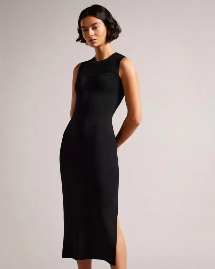Stitch Detailed Bodycon Dress Black Women Ted Baker Clothing Stitch Detailed Bodycon Dress Black Women Ted Baker Clothing