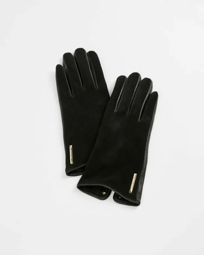 Suede Whipstitch Detail Glove Black Women Ted Baker Gloves
