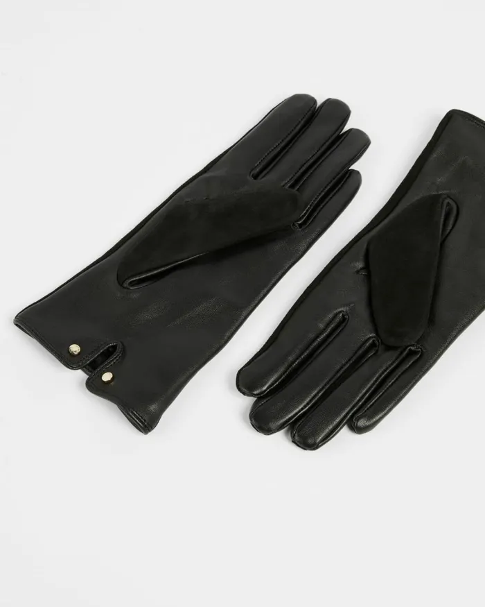 Suede Whipstitch Detail Glove Black Women Ted Baker Gloves