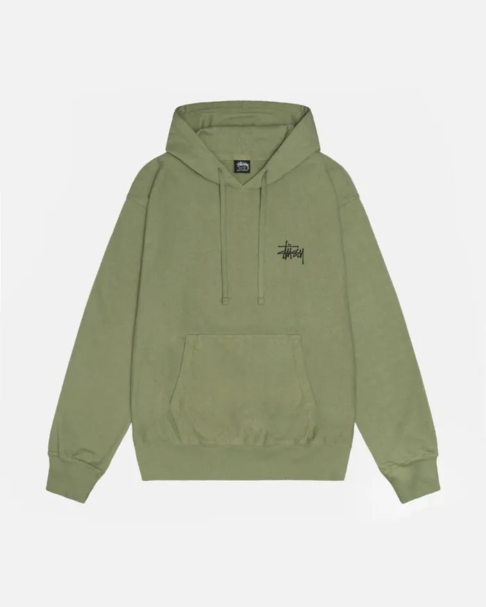 Sweats Men Stussy BASIC STSSY PIGMENT DYED HOODIE Artichoke Sweats Men Stussy BASIC STSSY PIGMENT DYED HOODIE Artichoke