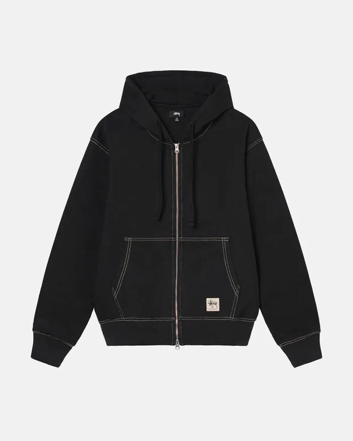Sweats Men Stussy DOUBLE FACE LABEL ZIP HOODIE Black