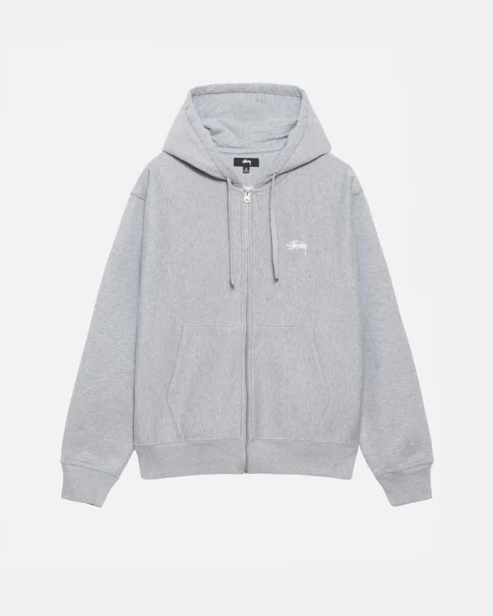 Sweats Men Stussy STOCK LOGO ZIP HOODIE Grey Heather