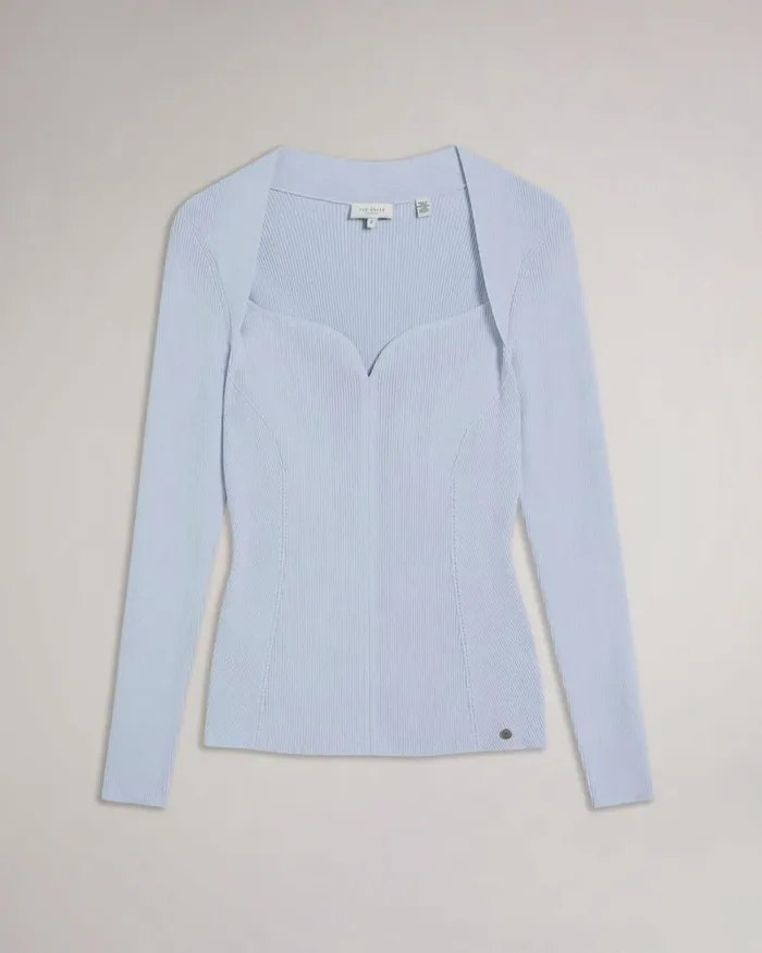 Sweetheart Neckline Knitted Top Baby Blue Women Ted Baker Clothing