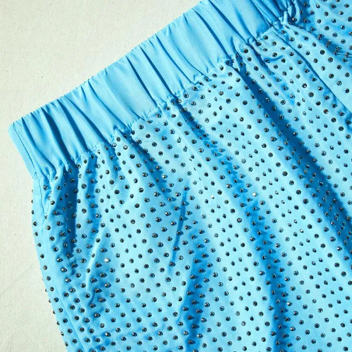 Swim and Resort Woman SelfPortrait Blue Rhinestone Taffeta Shorts Swim and Resort Woman SelfPortrait Blue Rhinestone Taffeta Shorts