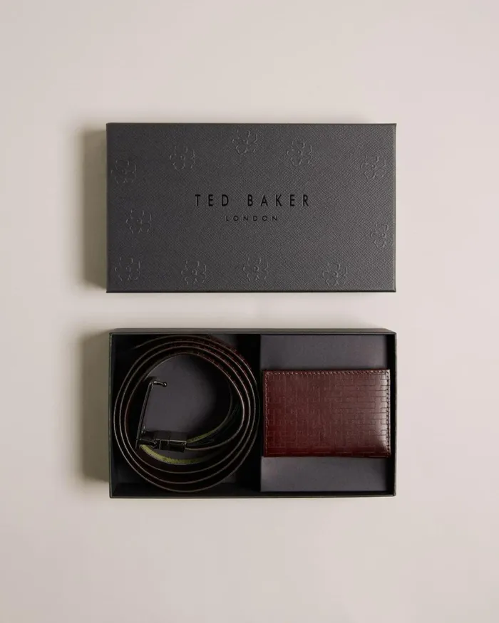 T Laser Etched Belt And Cardholder Set Brown Men Ted Baker Belts