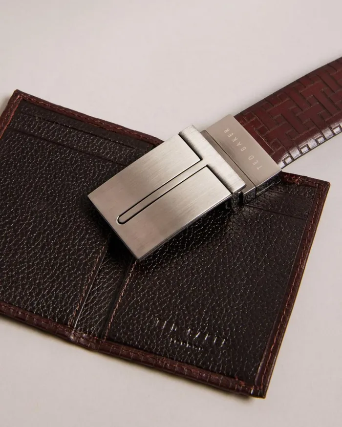 T Laser Etched Belt And Cardholder Set Brown Men Ted Baker Belts