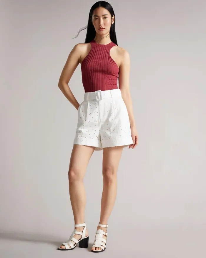 Tailored Shorts With Belt White Women Ted Baker Pants and Shorts Tailored Shorts With Belt White Women Ted Baker Pants and Shorts