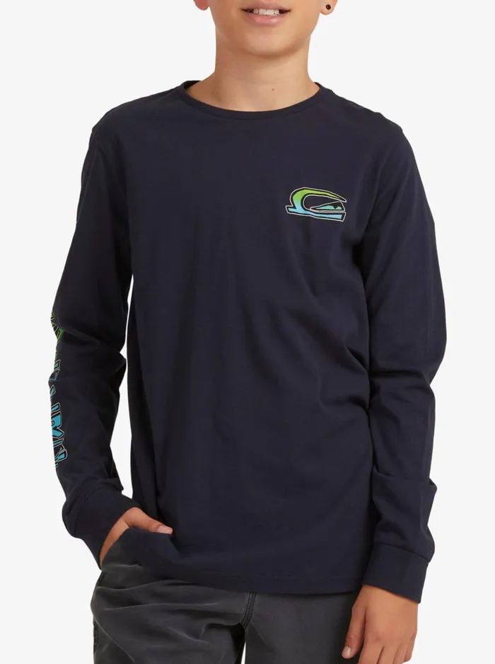 Tees Boys Quiksilver Boy039s 816 Stacked Long Sleeve TShirt Navy Blazer