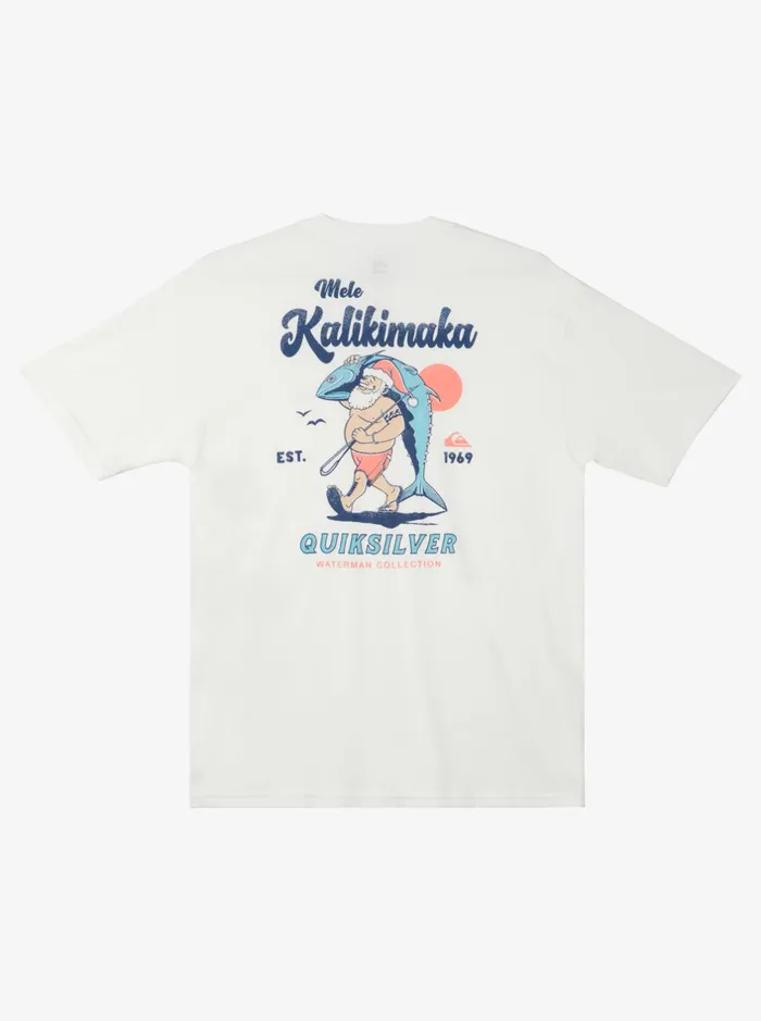 Tees Men Quiksilver Waterman Santa QtShirt Snow White Tees Men Quiksilver Waterman Santa QtShirt Snow White
