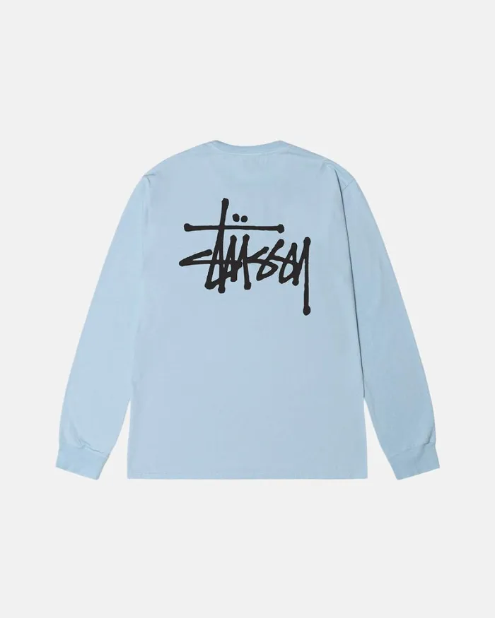 Tees Men Stussy BASIC STSSY PIGMENT DYED LS TEE Sky Blue