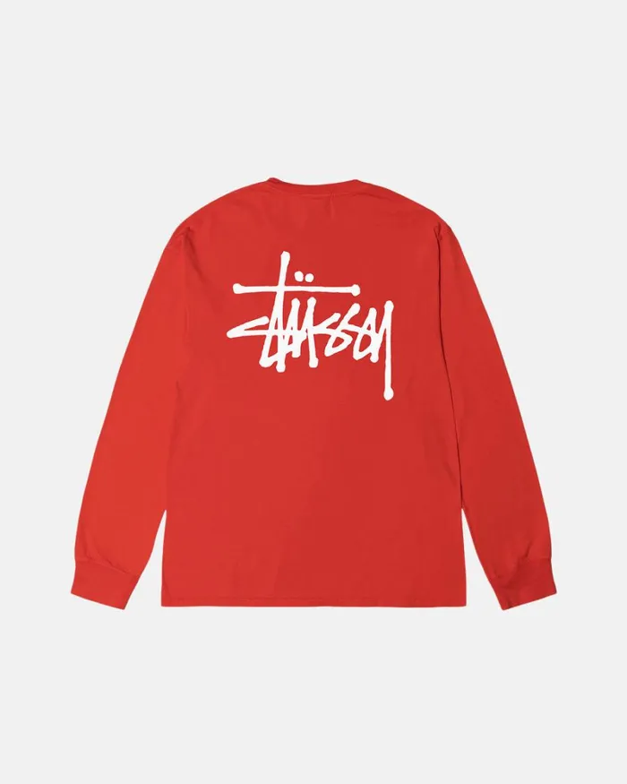 Tees Men Stussy BASIC STSSY PIGMENT DYED LS TEE Tomato
