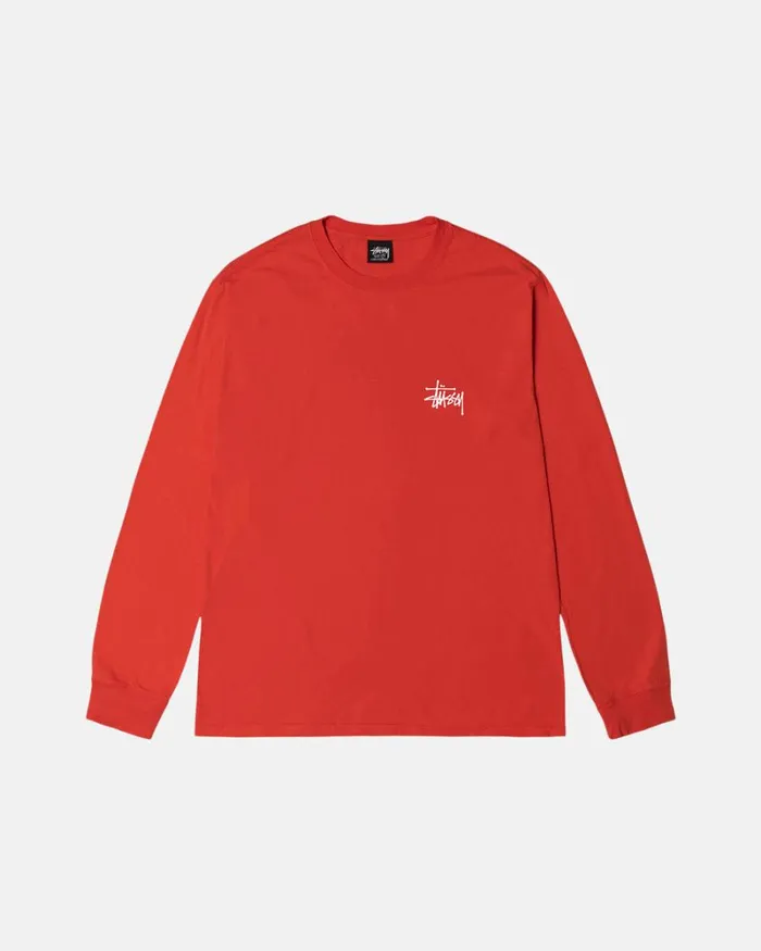 Tees Men Stussy BASIC STSSY PIGMENT DYED LS TEE Tomato Tees Men Stussy BASIC STSSY PIGMENT DYED LS TEE Tomato