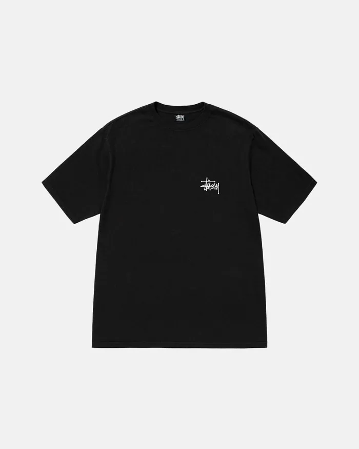 Tees Men Stussy BASIC STSSY PIGMENT DYED TEE Black Tees Men Stussy BASIC STSSY PIGMENT DYED TEE Black