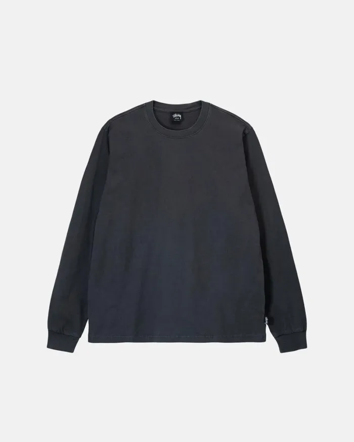Tees Men Stussy HEAVYWEIGHT PIGMENT DYED LS CREW Black