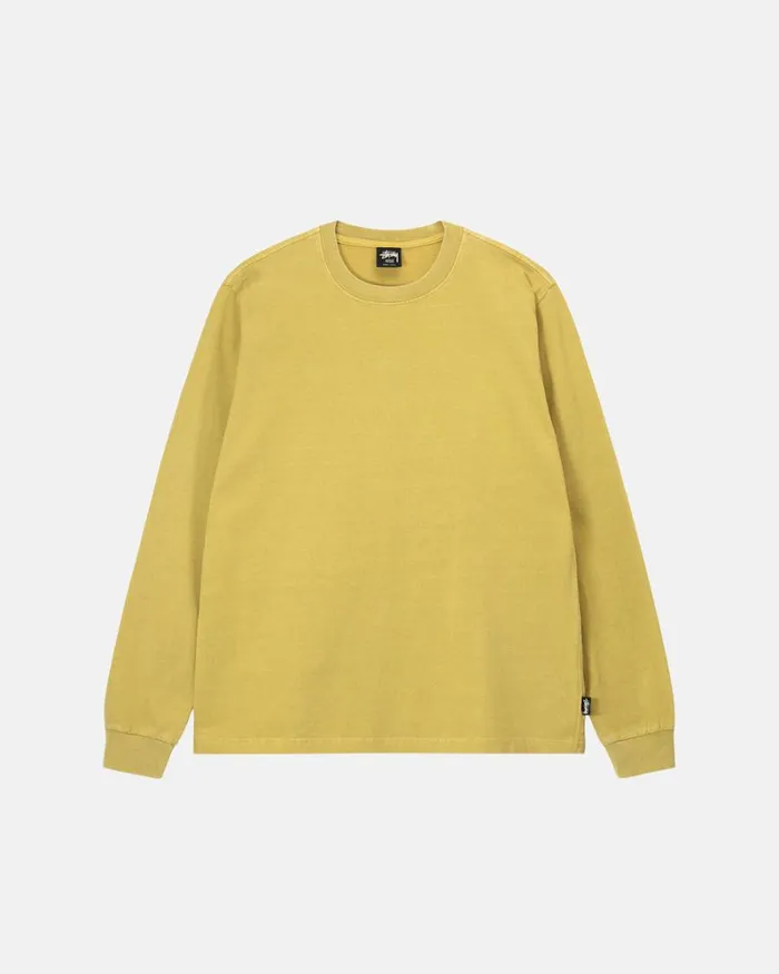 Tees Men Stussy HEAVYWEIGHT PIGMENT DYED LS CREW Mustard