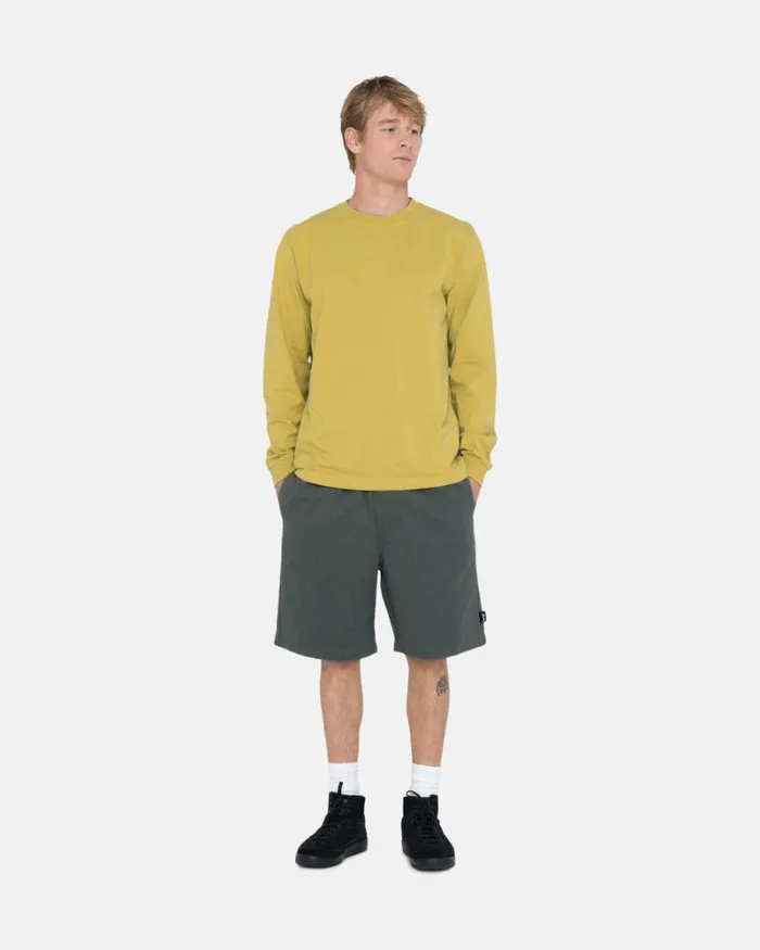 Tees Men Stussy HEAVYWEIGHT PIGMENT DYED LS CREW Mustard Tees Men Stussy HEAVYWEIGHT PIGMENT DYED LS CREW Mustard